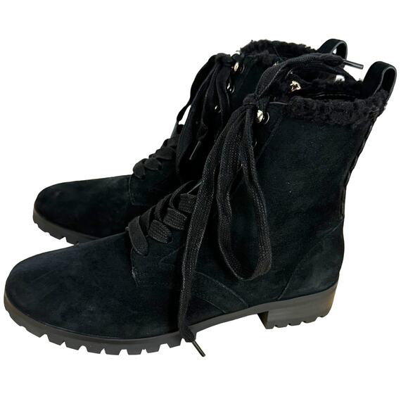 Kate Spade NWOB Raegan Shearling Lug Sole Lace Up Black Suede Boots Size 5B - Picture 4 of 9